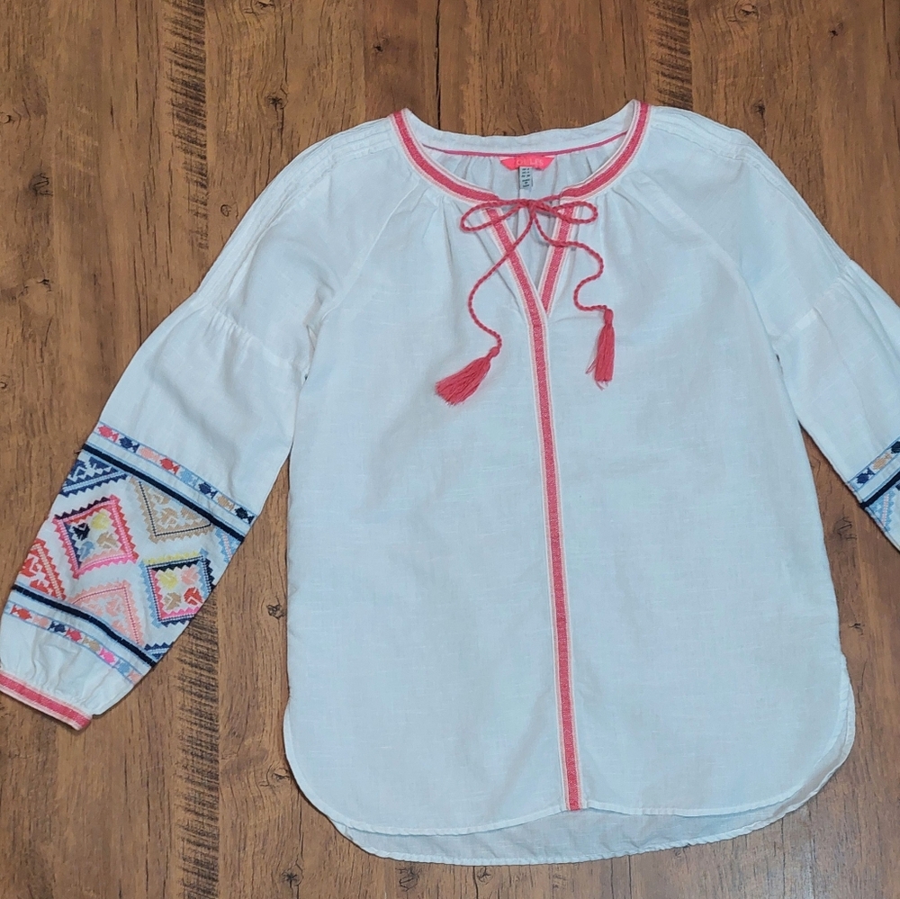 Joules Embroidered Balloon Sleeve Yolan Peasant Top, Size 4 - Picture 2 of 10